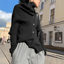 Sweater woman 2021 autumn and winter Korean version of the new loose fashion foreign pistachio jacket head high collar Lazy Wind weasel-knit outings
