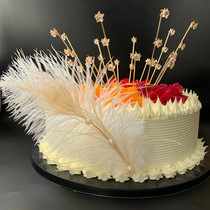 Birthday cake decoration ornaments bow Pearl feathers Peacock hair beautiful feather cloth flag cake insert