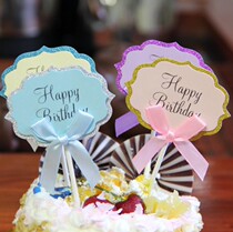 Cake decoration ornaments pink bow signature writing blank card happy birthday blessing plug-in 5 sets