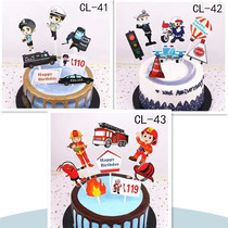 Birthday cake decoration ornaments police fireman traffic police cake accessories plug-in flag