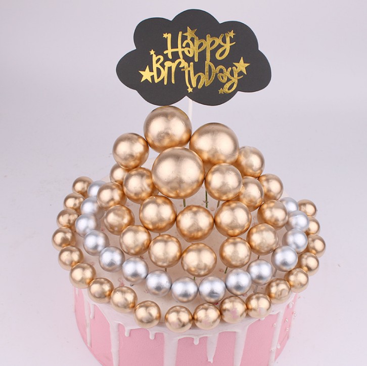Bake cake decoration luxury foam round ball wire plug-in gold silver decorative ball one pack of 5