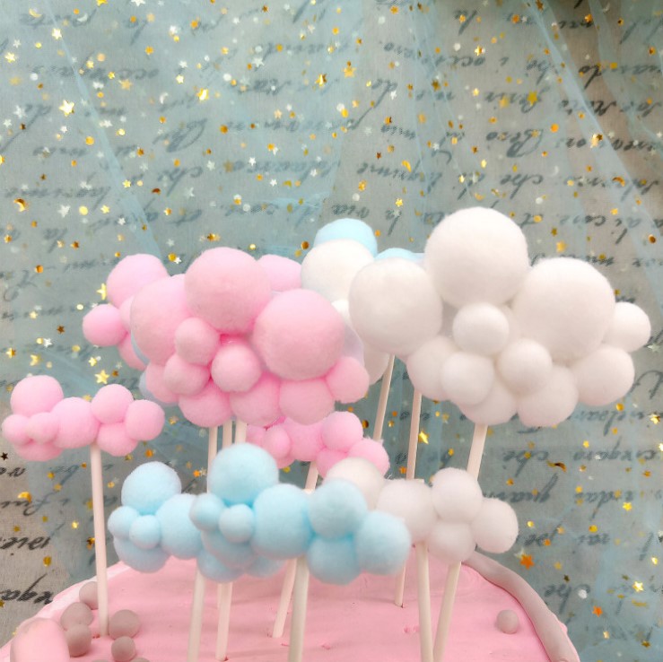 Birthday cake decoration decoration hair ball white cloud flower plug rainbow balloon card birthday party dress up