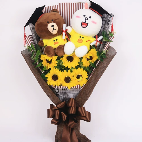 Кукла, кролик, подарочная коробка, букет, подарок на день рождения