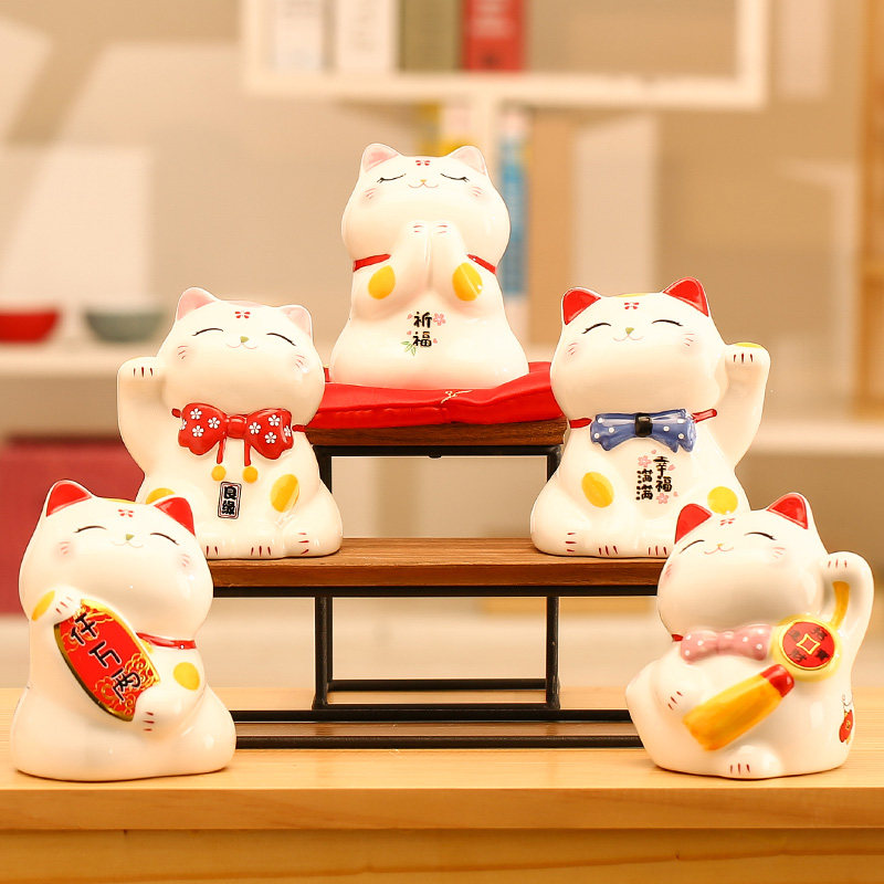 Cash Cat Small Swing Piece Ceramic Home Living Room Decoration Shop Opening Gift Office Deposit Money Creative Savings Pot-Taobao