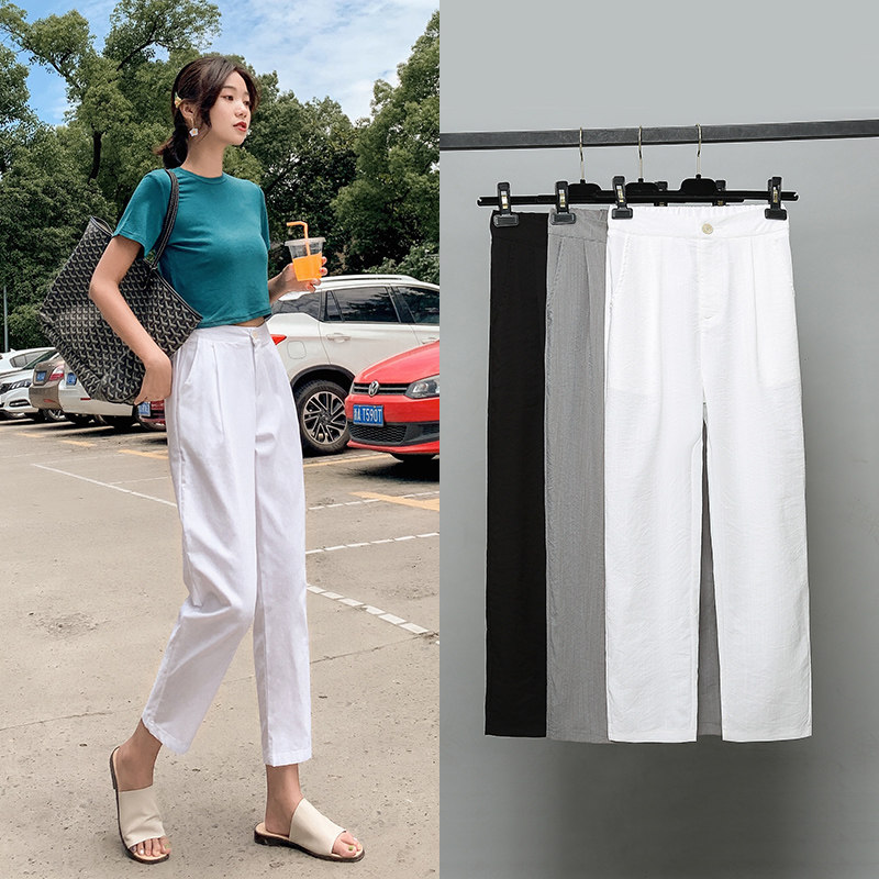 Harlen Pants Nine Summer Thin Cotton Pants 2023 New Lax White Leisure Pants Black