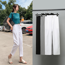 Haren pants womens nine-point summer thin cotton linen pants 2021 New loose white casual pants women radish pants Black