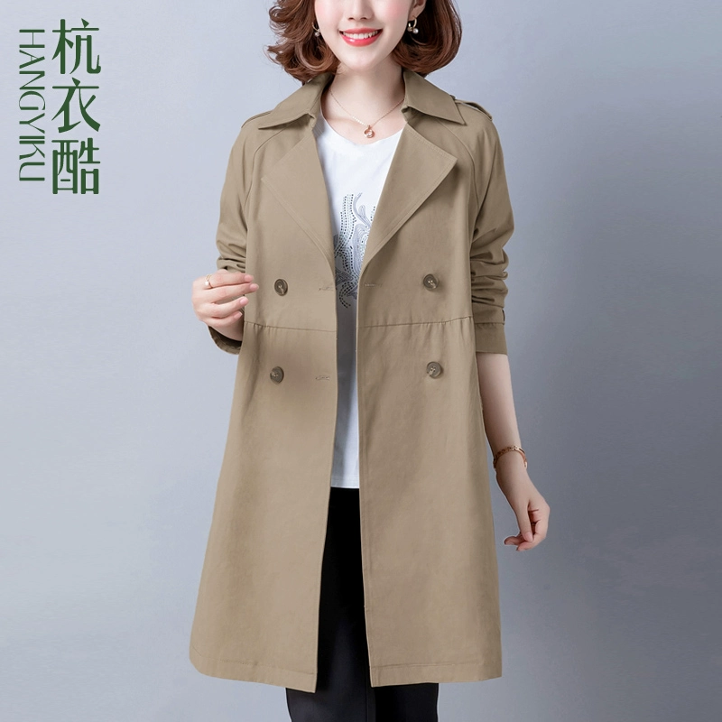 Mẹ mùa xuân và mùa thu áo khoác trung niên 2021 mới áo khoác mỏng giản dị kiểu phương Tây Áo khoác gió cỡ lớn cho phụ nữ trung niên và cao tuổi - Trench Coat