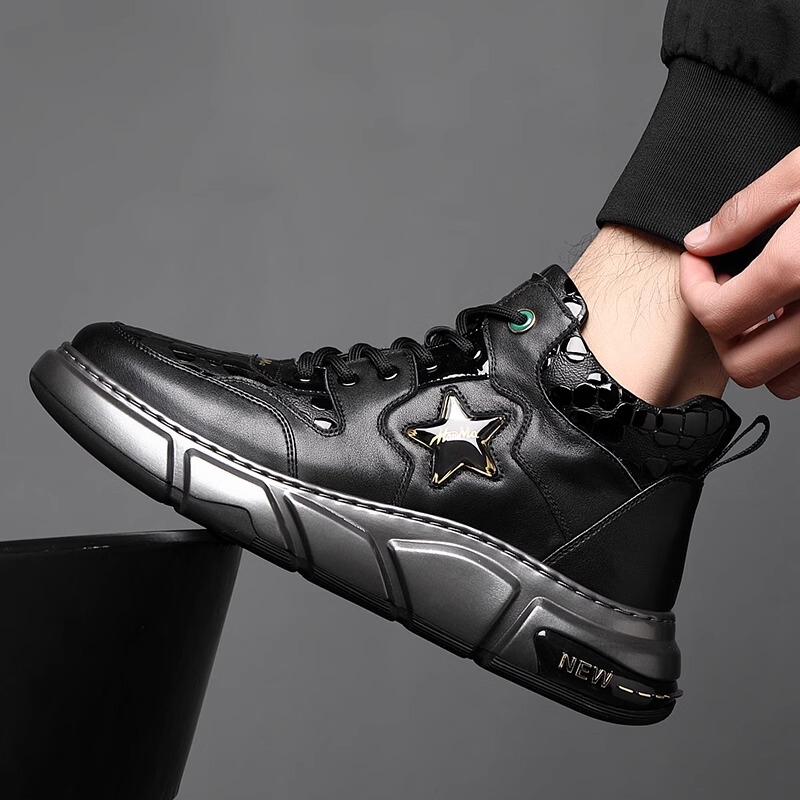 Men's Shoes 2023 Autumn and Winter New Style Fleece-Lined High-Top Sneakers Men's Korean Style Thick-Soled Versatile Genuine Leather Casual Sports Shoes for Men Men's Shoes 2023 Autumn and Winter New Style Fleece-Lined High-Top Sneakers Men's Korean Style Thick-Soled Versatile Genuine Leather Casual Sports Shoes for Men
