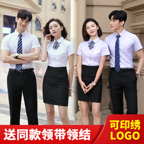 Men and women same professional clothes shirt short sleeve set summer shirt hotel front desk manager work clothes custom