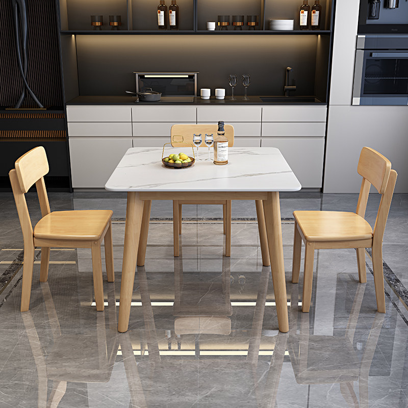 Square home restaurant eating small square table 70cm solid wood rock board square table small apartment dining table Nordic leisure