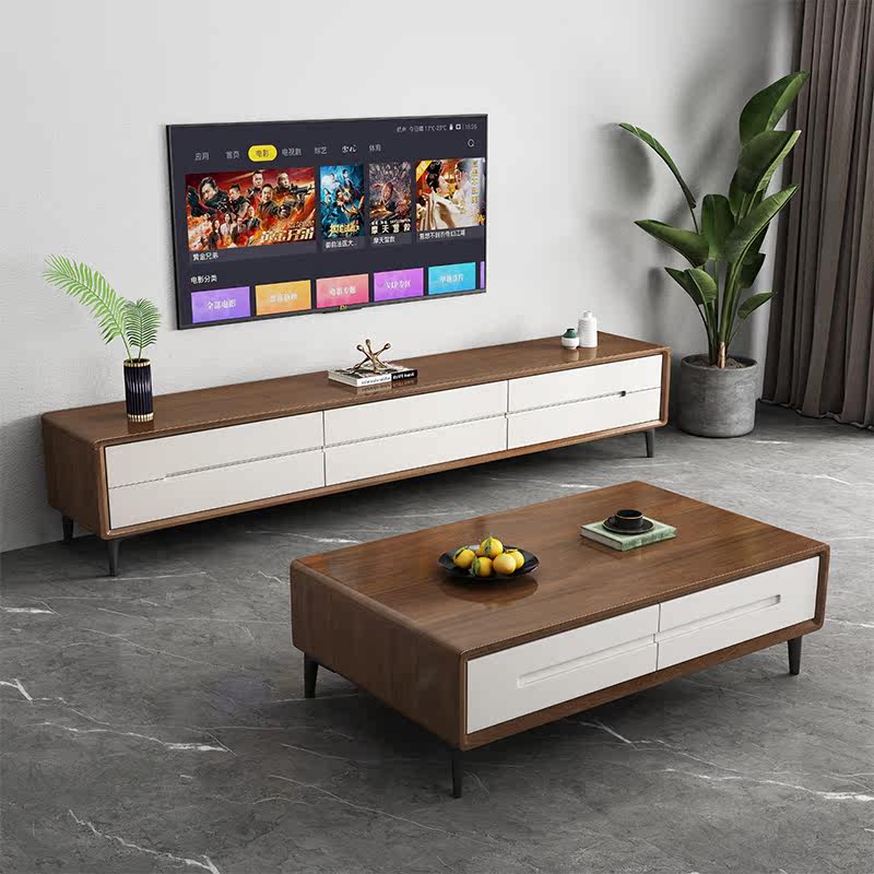 Solid Wood TV Cabinet Brief Johu Peach Color 1 8 m Ground Cabinet Modern Solid Wood Tea Table Whole-room TV cabinet Composition