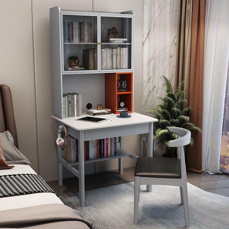 Modern solid wood desk with bookshelf glass bookcase combination small apartment 80cm bedroom creative desk computer desk - Taobao