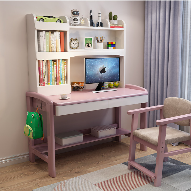Student study desk can lift solid wood computer desk with healthy disk and bookshelf home girl desk desk simple - Taobao