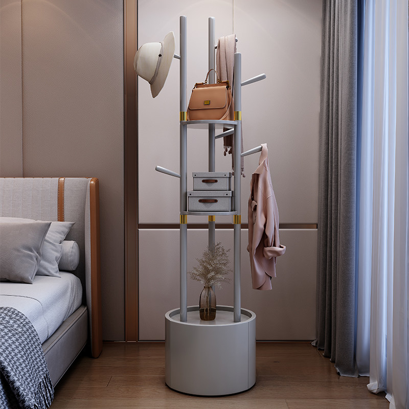 Modern all-solid wooden cap frame landed in door with drawer clothes shelf simple household circular hanging rack