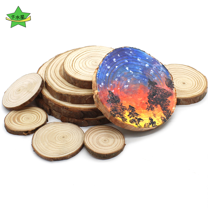 Pine wood chips diy creative hands-on model Handmade materials Hand-painted decorative art ring log wood chips small wood