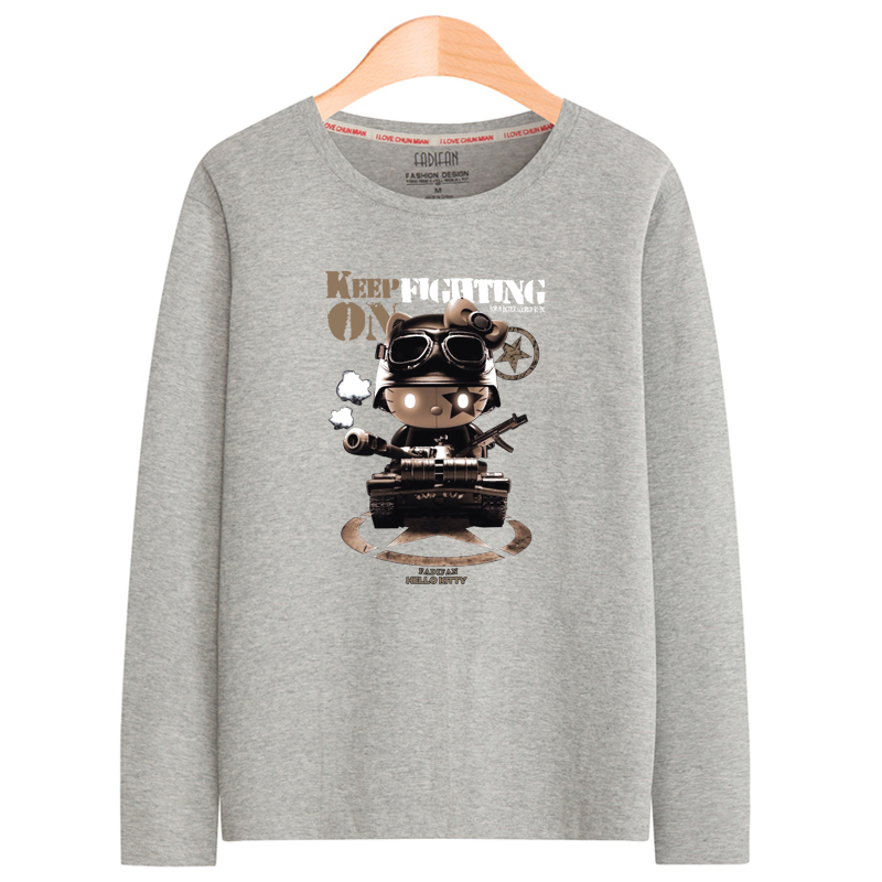 Áo thun cotton dài tay nam cổ tròn mùa thu phiên bản mới của Hàn Quốc xu hướng cộng với phân bón XL quần áo mùa thu nam rộng rãi quần túi hộp nam