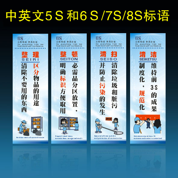 Chinese and English 5S6S slogan 7S8S hanging painting 9S wall chart Corporate culture Quality factory workshop safety logo slogan