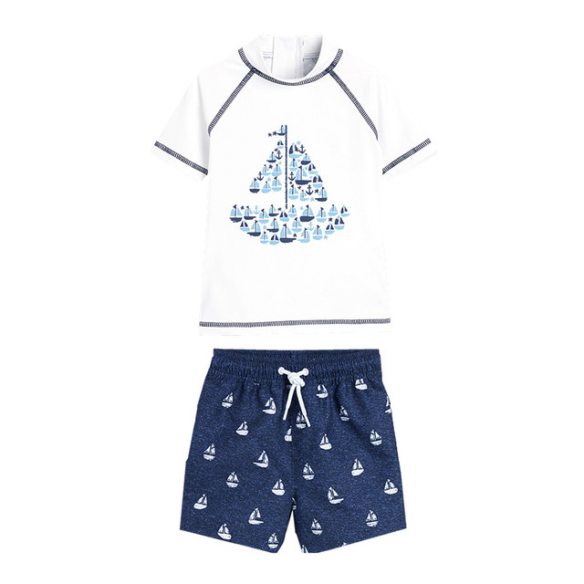 Spot N*XT Children's Short-sleeved Sun Protection suitsuit for boys blue boat beach sun protection split swimsuit 2 ຊິ້ນ