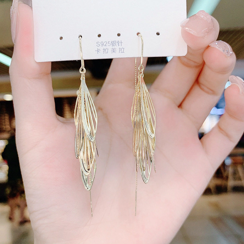 Temperament simple tassel dragonfly water earrings high-end sense net red same style wings anti-lost ear line show face thin women
