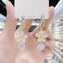 Zircon Silver Needle Japanese and Korean Temperament Small Fresh Opal Flower Earrings Female Summer Style Net Red 925 Earrings