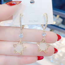 925 silver needle Japanese and Korean temperament opal earrings star earrings new trendy sweet diamond earrings C ring five-pointed star