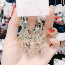 (Earring Plating) 925 Silver Needle European and American Leaves Real Gold Feminine Long Atmospheric Diamond-studded Leaf Earrings