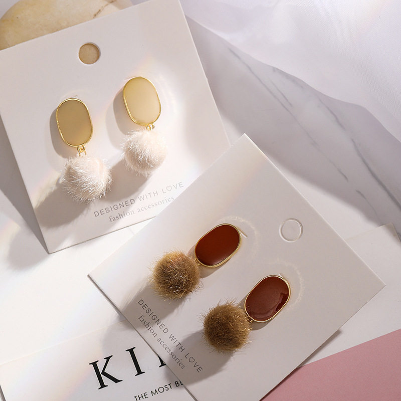 925 Silver Needle New Autumn Winter Suede Ball Drop Oil Earrings Woman Small Earshot Pins Short ear clip Pendant Minke Earrings