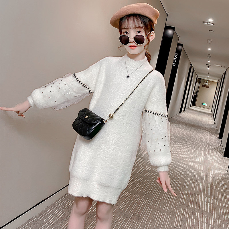 Girl Autumn Winter Clothing Ferret Winter Plus Floss Clothes Foreign Pie 2022 The long version of the undershirt in the new children's suit