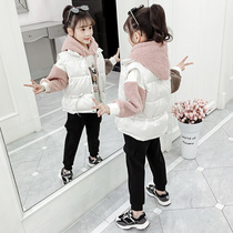 Girls suit 2021 new autumn and winter clothing Korean version of the big virgin childrens clothing Western style plus velvet thickened three-piece set of girls