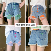 Girls jeans shorts thin 2021 New Korean version of foreign style fashion casual Childrens pants in the big children summer