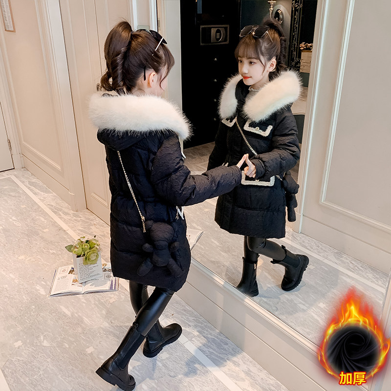 Girl Cotton Clothing 2022 Winter New Coat Foreign Pie Big Boy Thickened Cotton Padded Jacket Children's Down Cotton Jersey Long Version