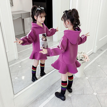 Girls  dresses autumn and winter 2020 winter new foreign style little girl velvet thickened winter skirt childrens sweater skirt
