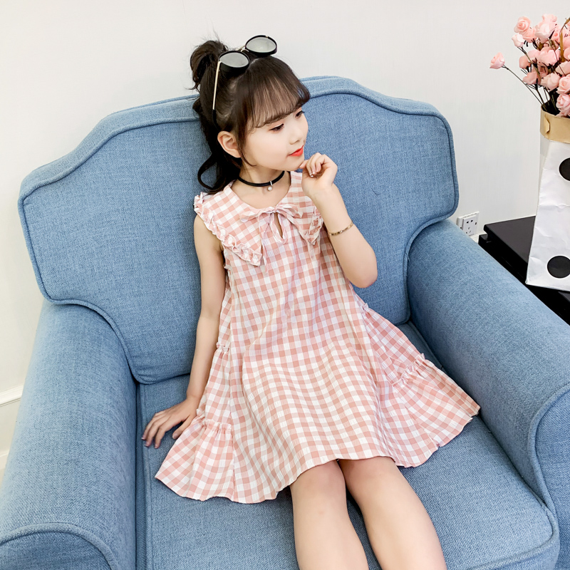 Cô gái ăn mặc 2020 váy Little Girl Summer ăn mặc công chúa váy New Summer Phong cách ăn mặc trẻ em sọc ca rô váy trẻ em.