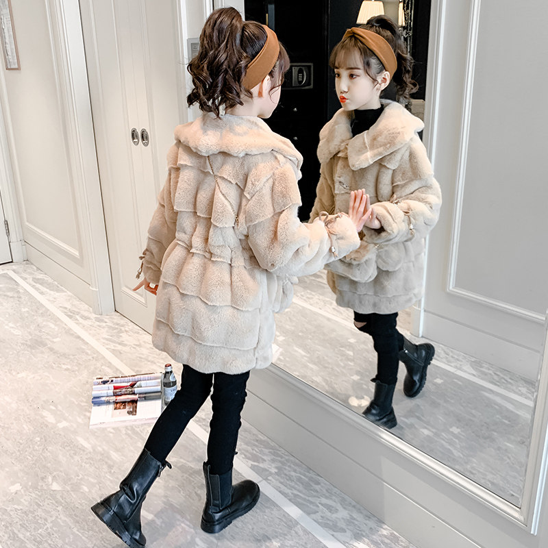 Girl's new coat thickening fur coat imitated sable fur clamps cotton-Korean plush coat middle-long tide