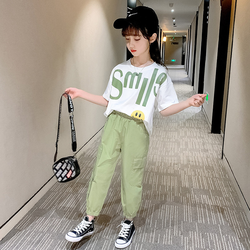 Girls' summer suits net red fashion trend 2022 new Korean version of the fashionable big children's children's western style children's clothing summer
