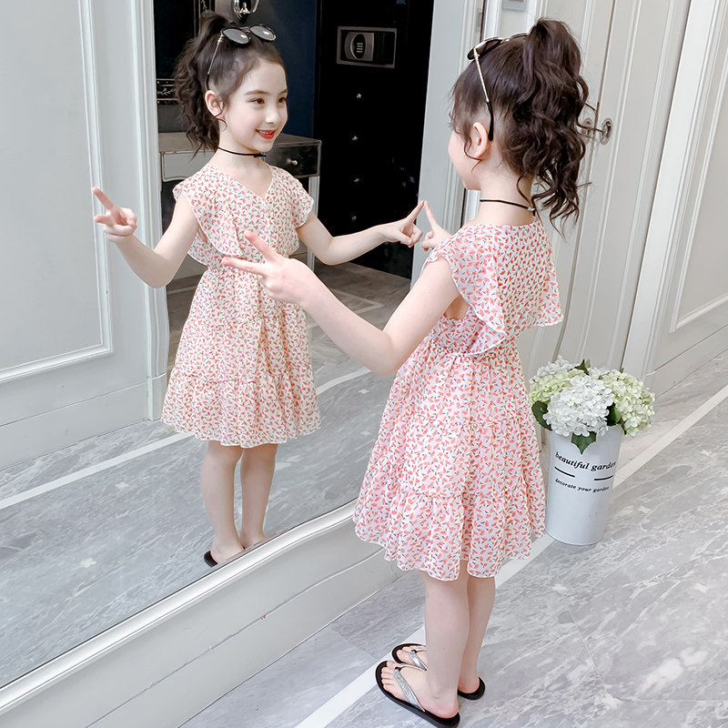 Girls Dress Summer 2023 New Yang Child Han - Edition Princess Dress Girl Short Sleeved Frosted Frosted Dress