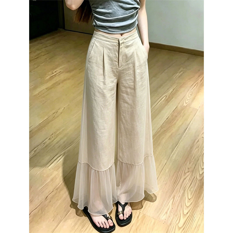 Khaki Mesh Spliced Wide-Leg Pants for Women, 2026 Summer Trendy New High-Waisted Slimming Drapey Casual Pants Khaki Mesh Spliced Wide-Leg Pants for Women, 2026 Summer Trendy New High-Waisted Slimming Drapey Casual Pants