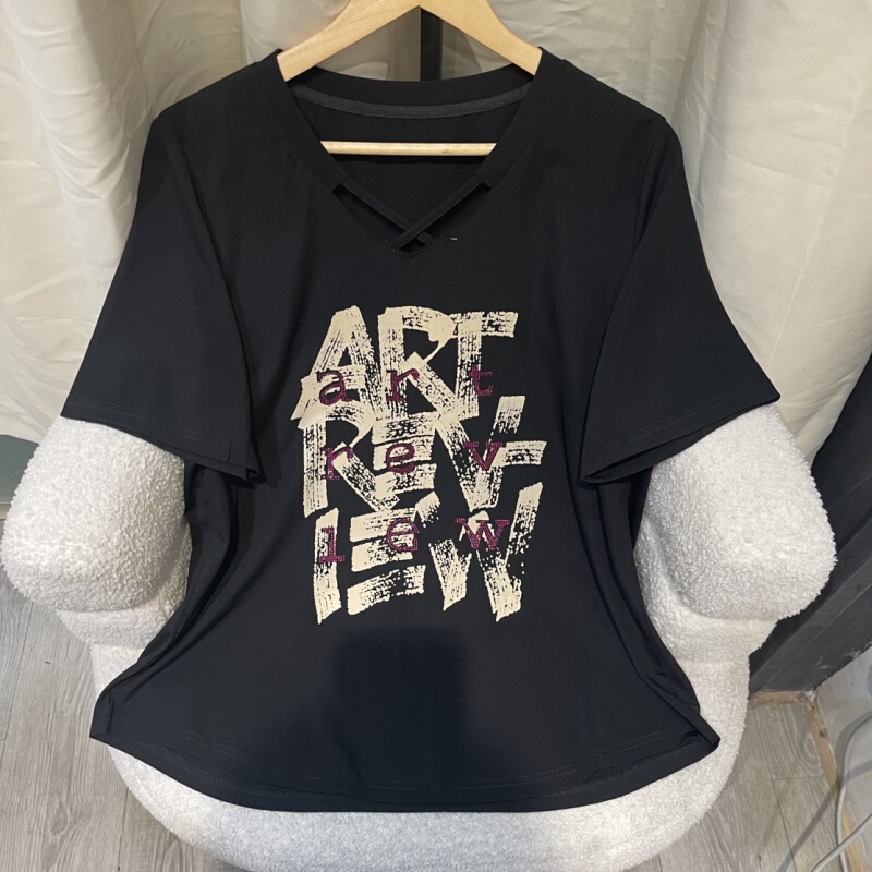 Pwd32761【Top Only】2025 Summer Short-Sleeved T-Shirt, Large Size, Loose and Casual【Length 69】