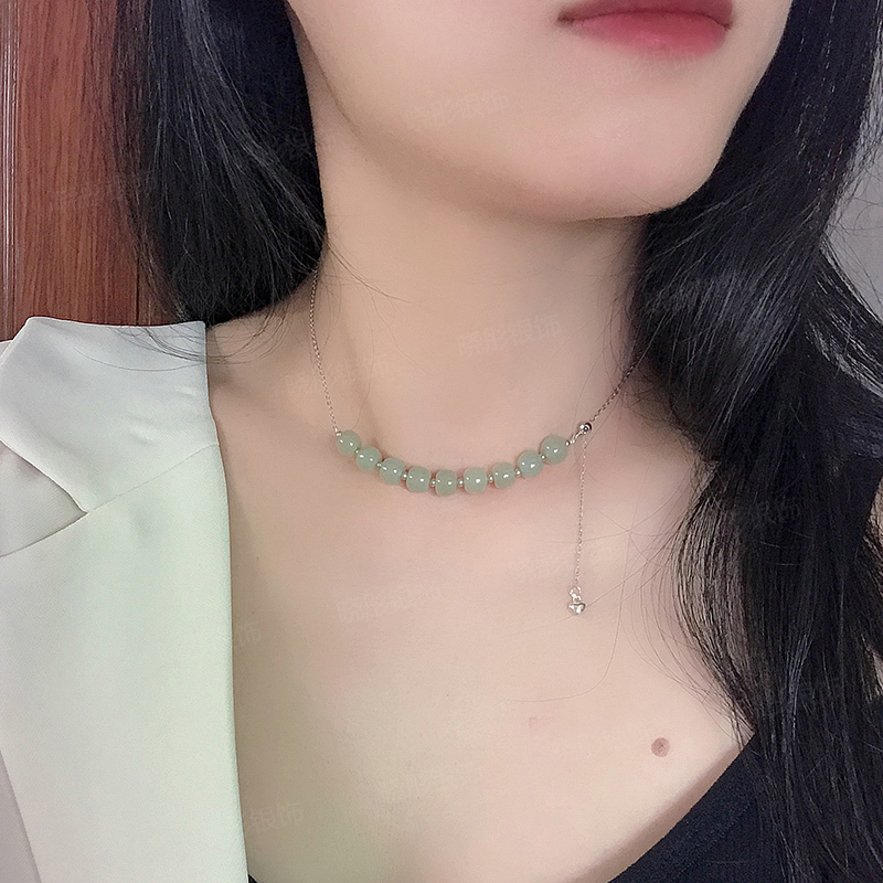 Necklace to Cover Neck Scars after Thyroid Surgery, Natural Hetian Jade, Women's Fashion New Style, Pure Silver Clavicle Chain