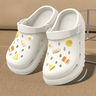 七色纺厚底洞洞鞋女士夏季新款踩屎感外穿沙滩鞋防滑增高凉拖鞋男