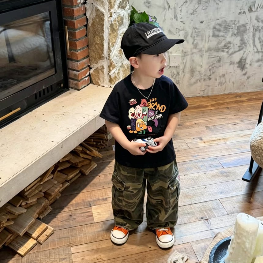 AIO重磅夏季高档印花短袖美式运动情侣同款240g纯棉时尚T恤儿童