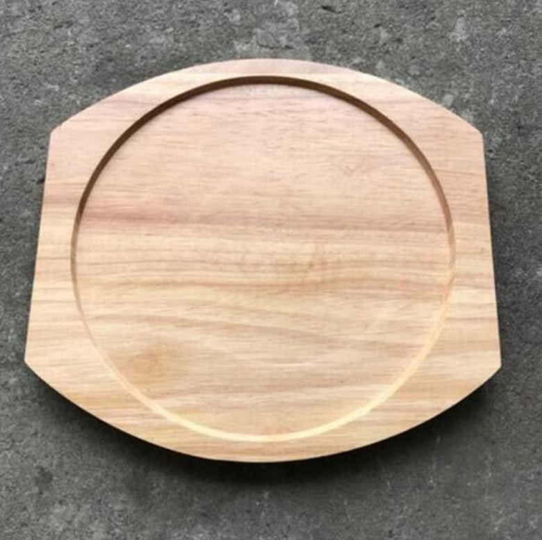 Special thickened round steak plate special oak plate iron plate burning wood tray stone pot heat insulation universal red wood pad