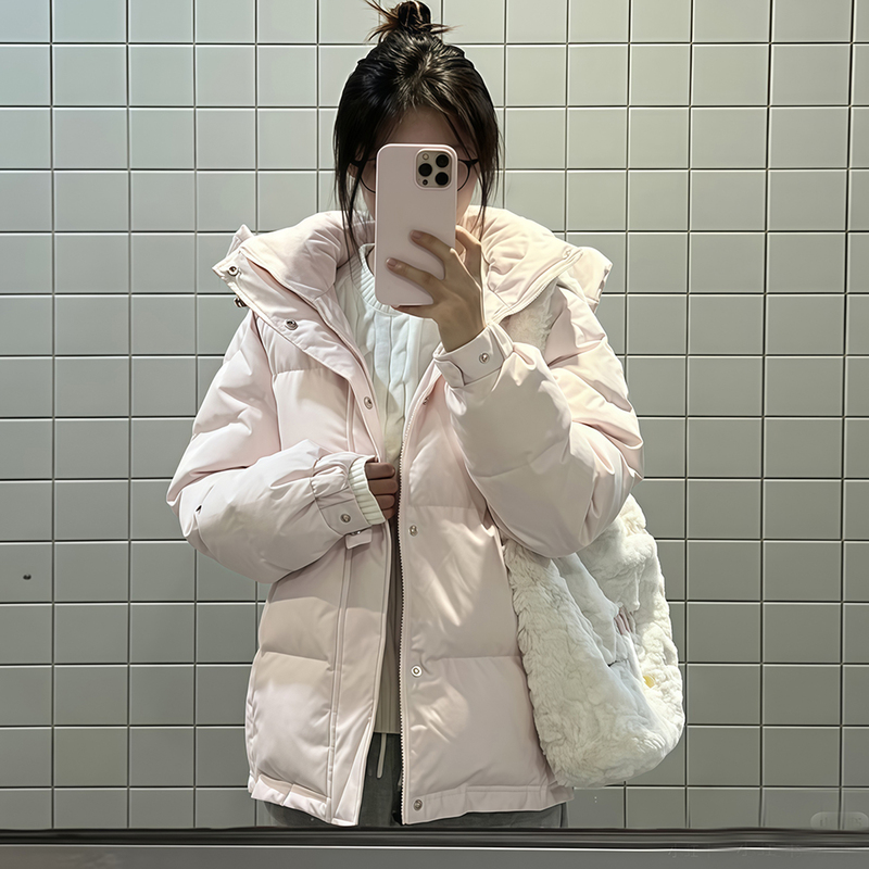 2025 Winter New Women's Short down Jacket for Acting Exams, White Duck Down, Pink, Student Style, Loose Fit, Thickened Puffer Jacket 2025 Winter New Women's Short down Jacket for Acting Exams, White Duck Down, Pink, Student Style, Loose Fit, Thickened Puffer Jacket