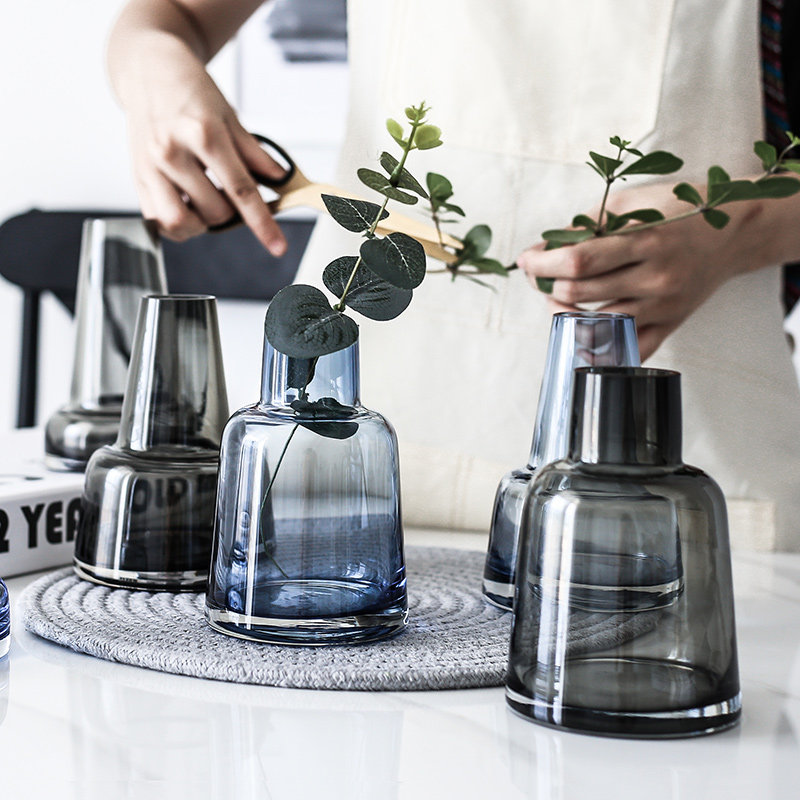 Vase light luxury glass bottle IKEA living room ornaments small floral flowers hydroponic flower arrangement decoration tea table high-grade green code