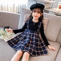 UK Next Kiss2020 new autumn childrens middle childrens net red Western plaid girls dress suit
