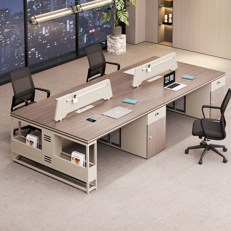 Office Desk and Chair Combination for Employees, Simple 6-Person Workstation with Screens, Modern Office Cubicles, Staff Computer Desk