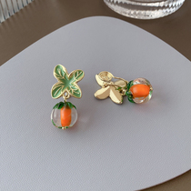 Persimmon Ruyi Glass Persimmon Retro Sweet Japanese Girl Cute Orange Earrings Mosquito Plate No Ear Pole