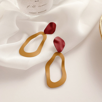 Japanese and Korean port style French retro color color niche ins design sense matte long earrings without ear hole ear clip