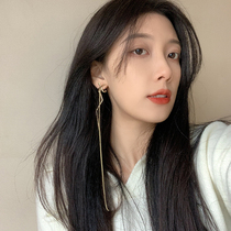 European and American long tassel metal earrings 2020 New Tide niche design sense temperament cold wind without ear hole ear clip