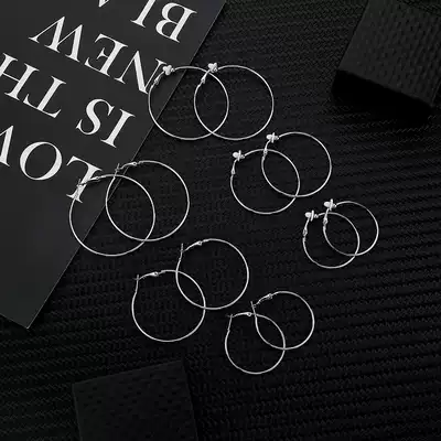 Korean temperament Tide people Joker earrings European and American exaggerated simple size circle earrings earrings ear clip earrings earrings ear clip earrings ear needles female